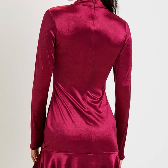 Lulus Flawless Charm Velvet Mock Neck Tiered Long Sleeve Mini Dress Berry Pink - Picture 3 of 8